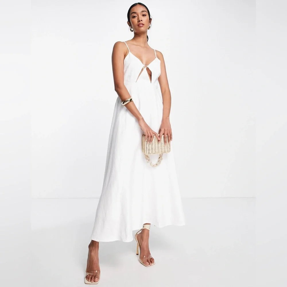 ASOS EDITION linen cami midi dress with cut out detail in white - Picture 4 of 8